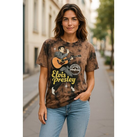 Vintage-Inspired Elvis Presley Brown Tie-Dye Graphic T-Shirt - Picture 3 of 9